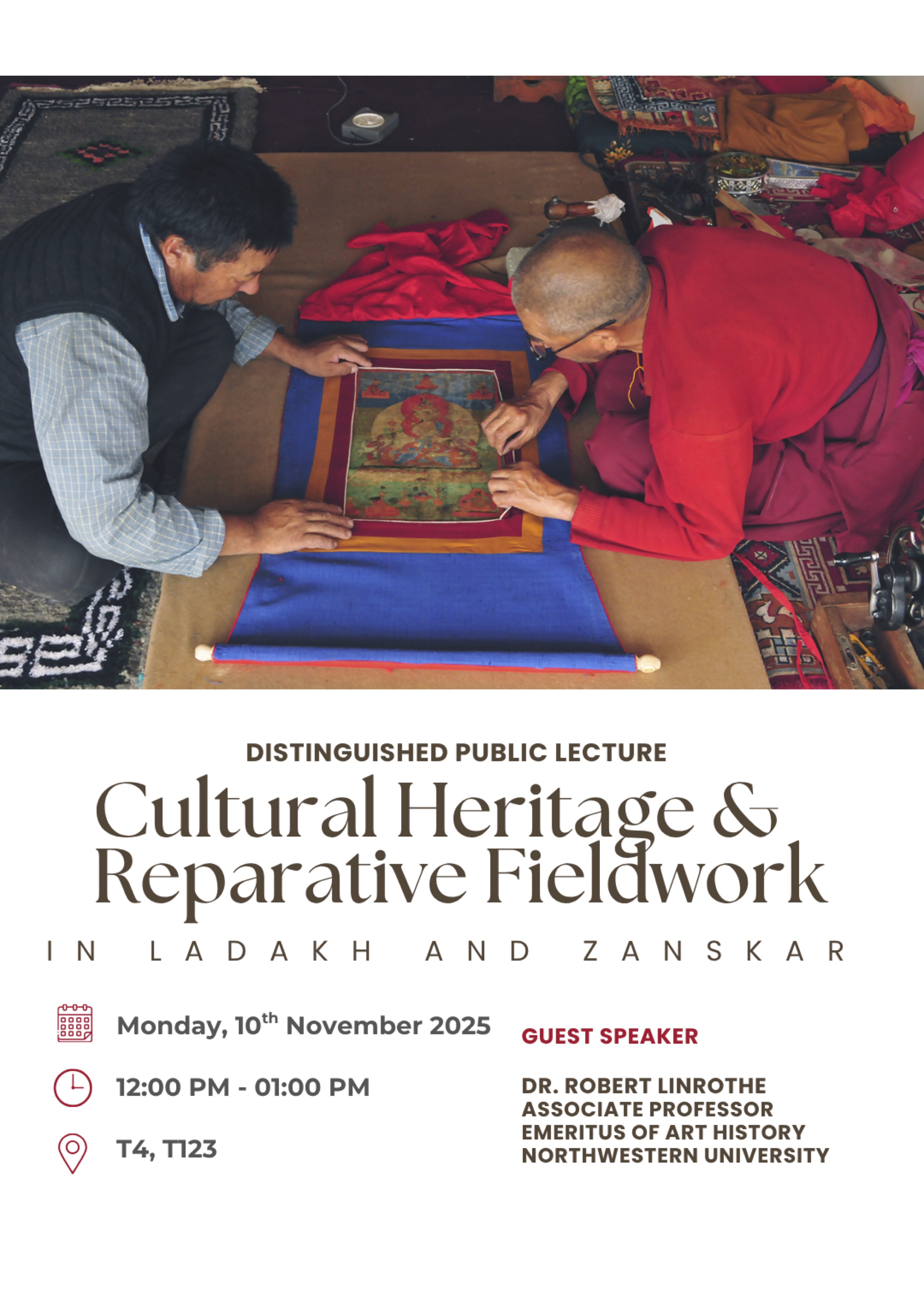 A photo of a flyer for a public lecture with Dr. Robert Linrothe